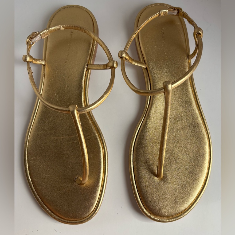 Anthropologie Gold Women’s Strappy T Strap Sandals Size 9 US 40 EU